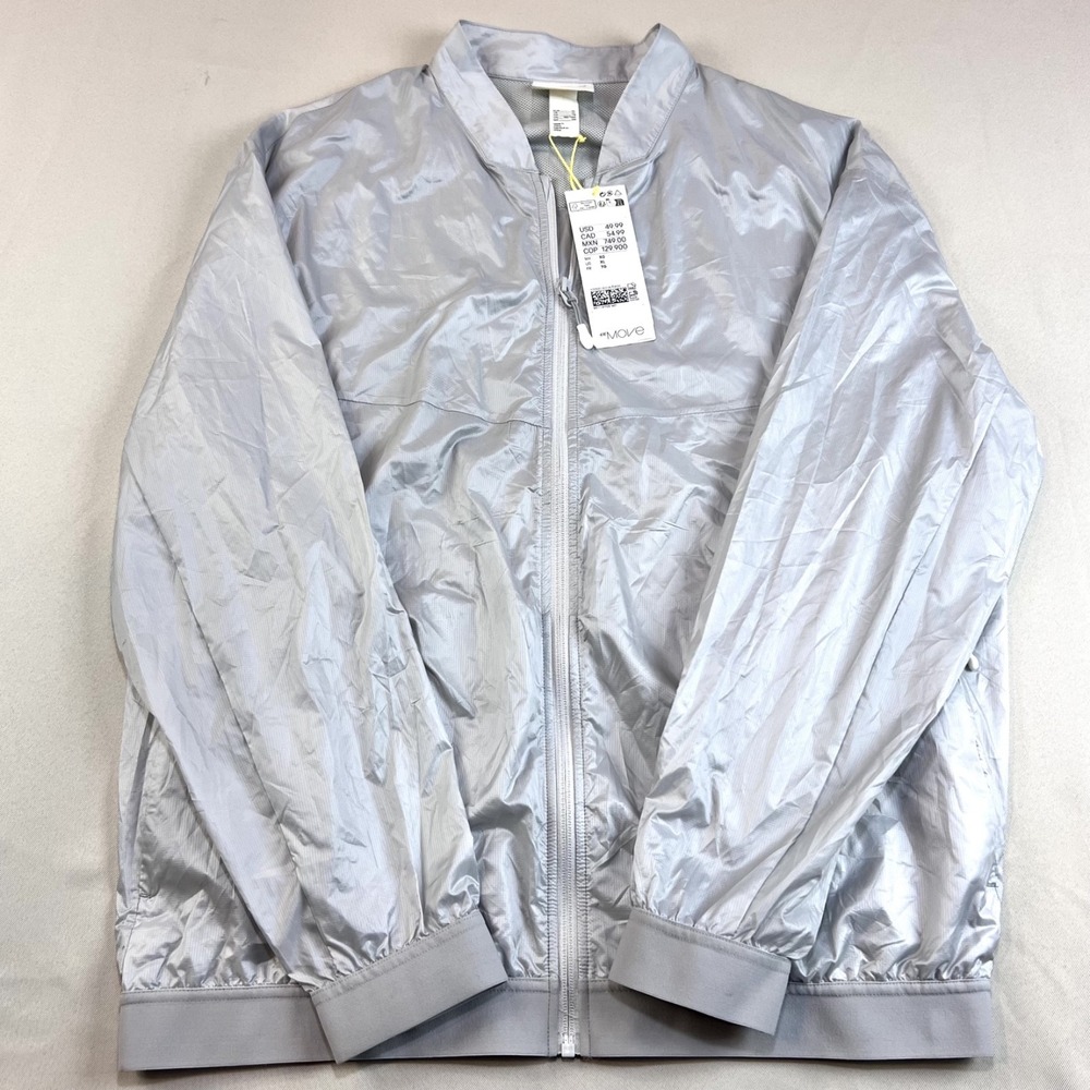 NWT H&M Move Windbreaker Jacket Men's XL Gray Lightweight Running Active Jacket